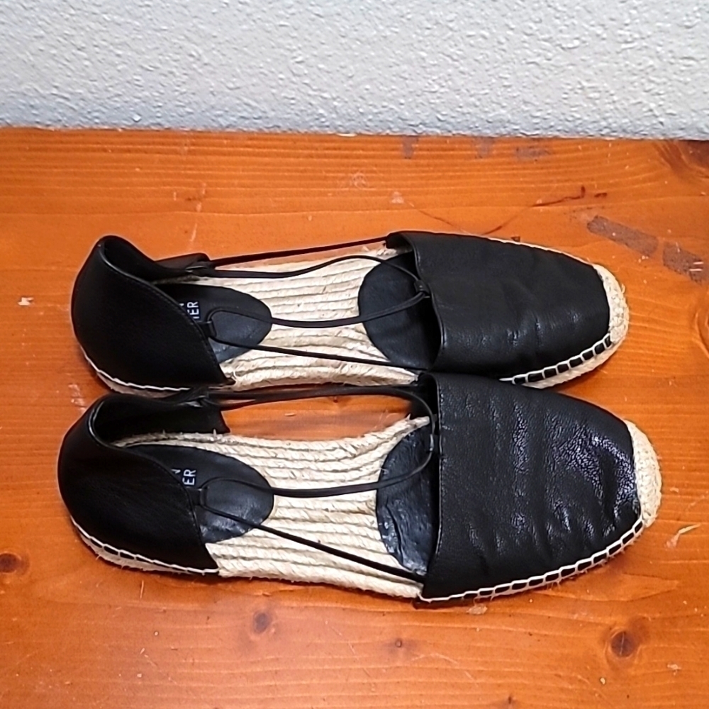 Eileen Fisher Black Leather Espadrille Flats